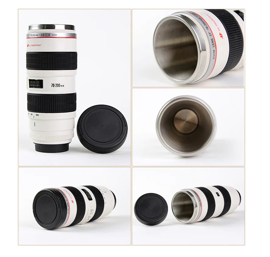 Insulated Camera Lens Mug and Water Bottle
