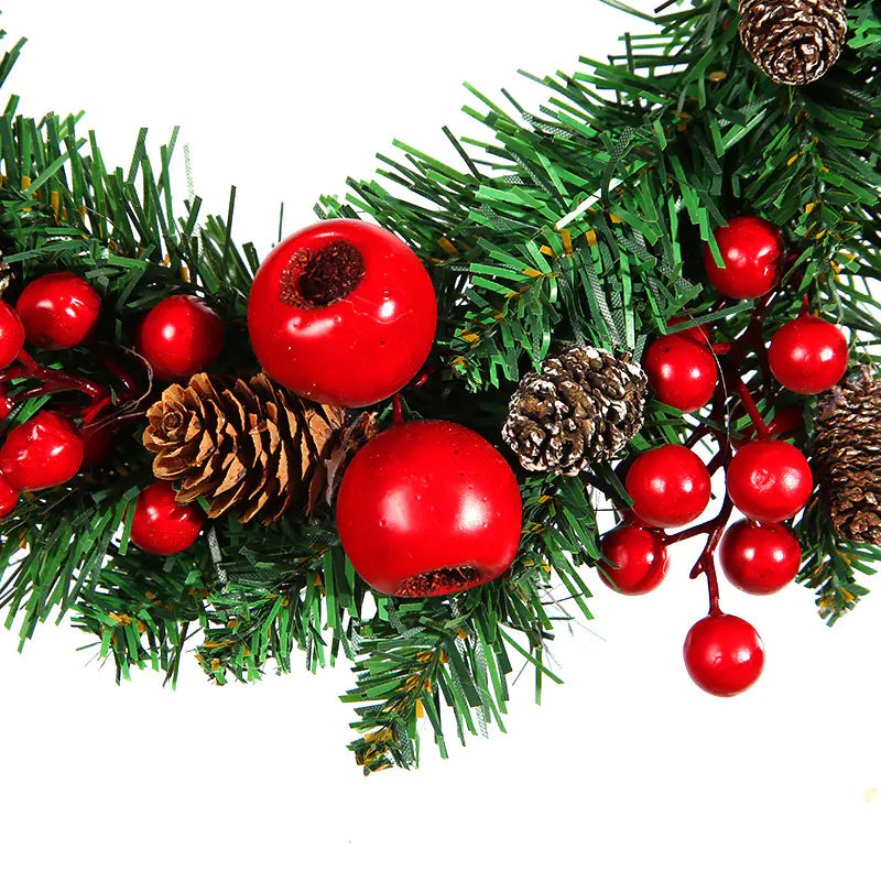 30cm PVC Leaf Christmas Wreath with Pinecones