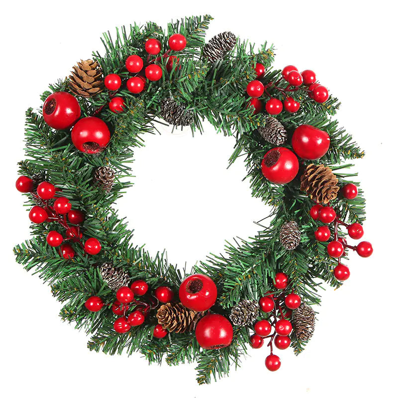 30cm PVC Leaf Christmas Wreath with Pinecones