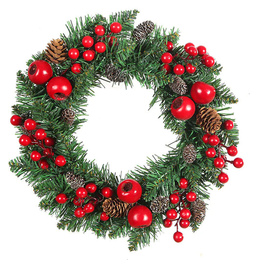 30cm PVC Leaf Christmas Wreath with Pinecones