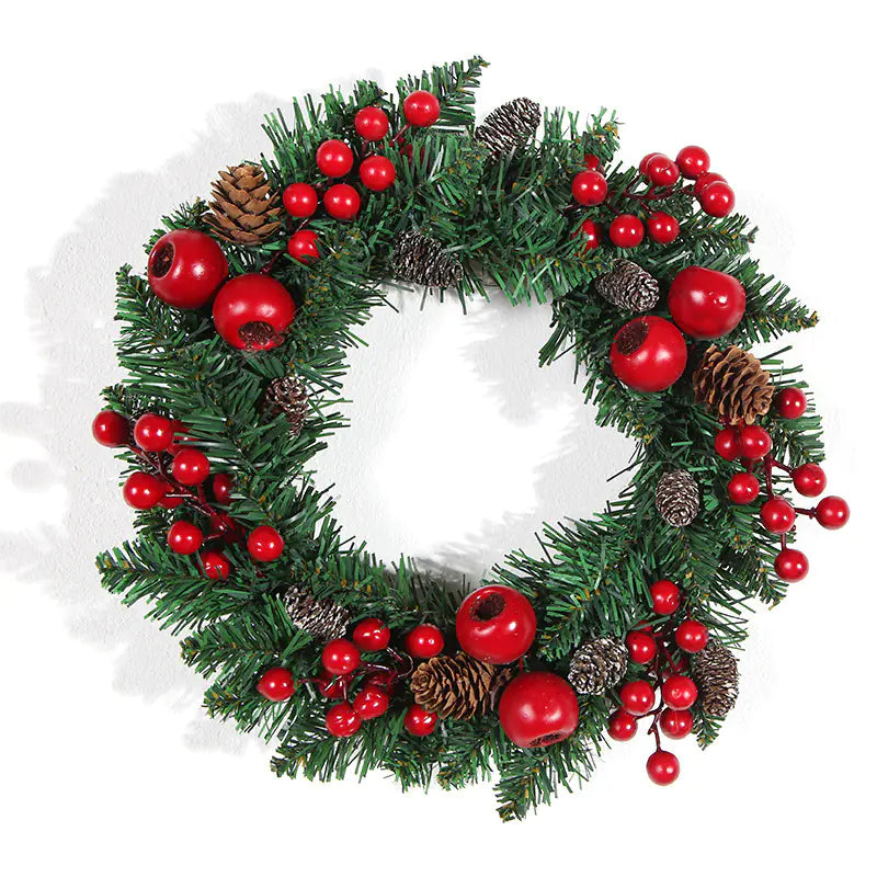 30cm PVC Leaf Christmas Wreath with Pinecones
