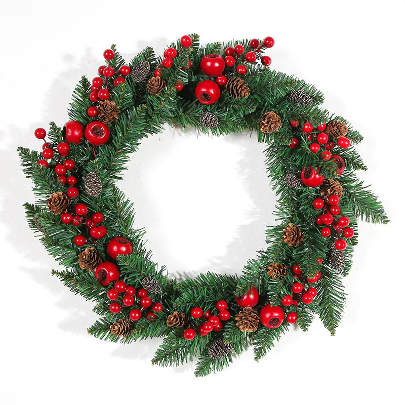 30cm PVC Leaf Christmas Wreath with Pinecones