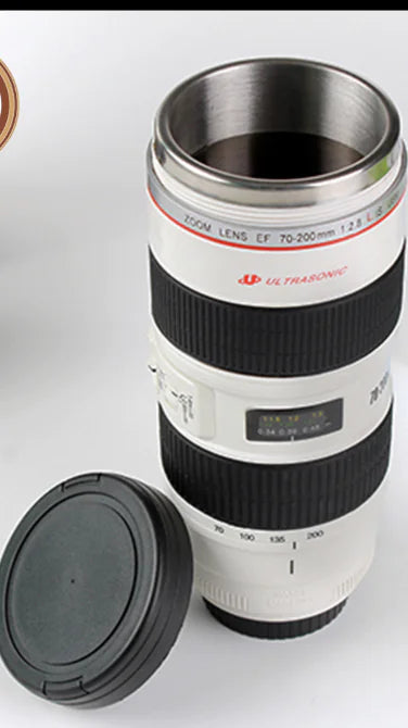 Insulated Camera Lens Mug and Water Bottle