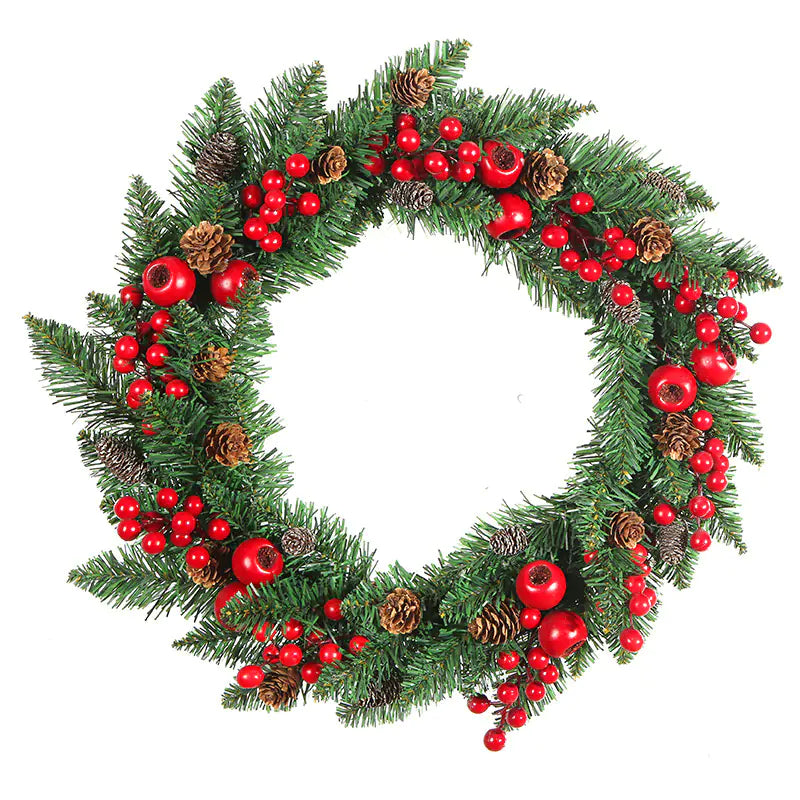 30cm PVC Leaf Christmas Wreath with Pinecones